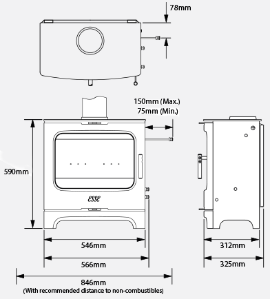 175 F woodburner stove dimensions
