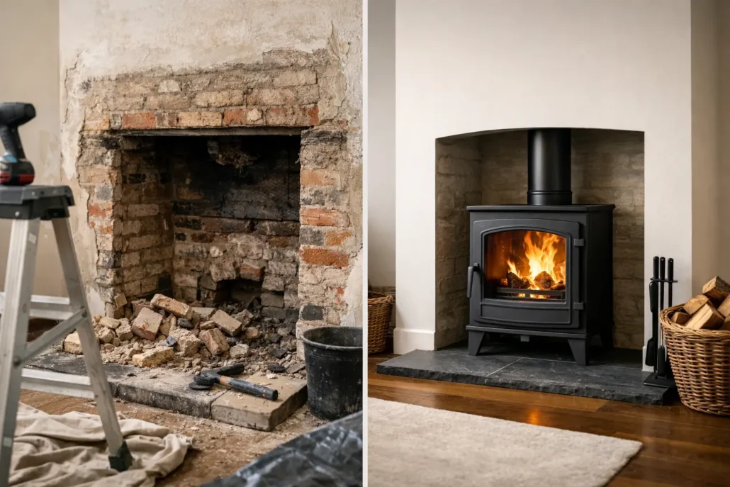 Fireplace Renovation for Stove Example